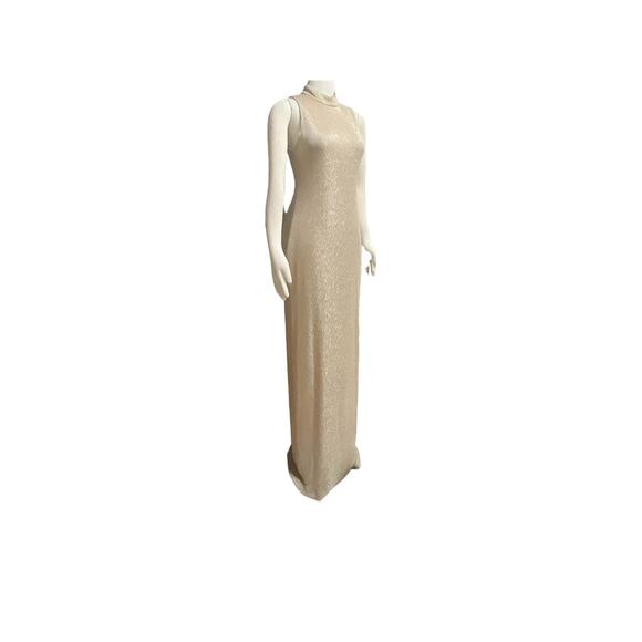 90s Filigree LTD Collection Metallic Gold Bodycon Gown Dress Made in USA Size 12 - Picture 6 of 9